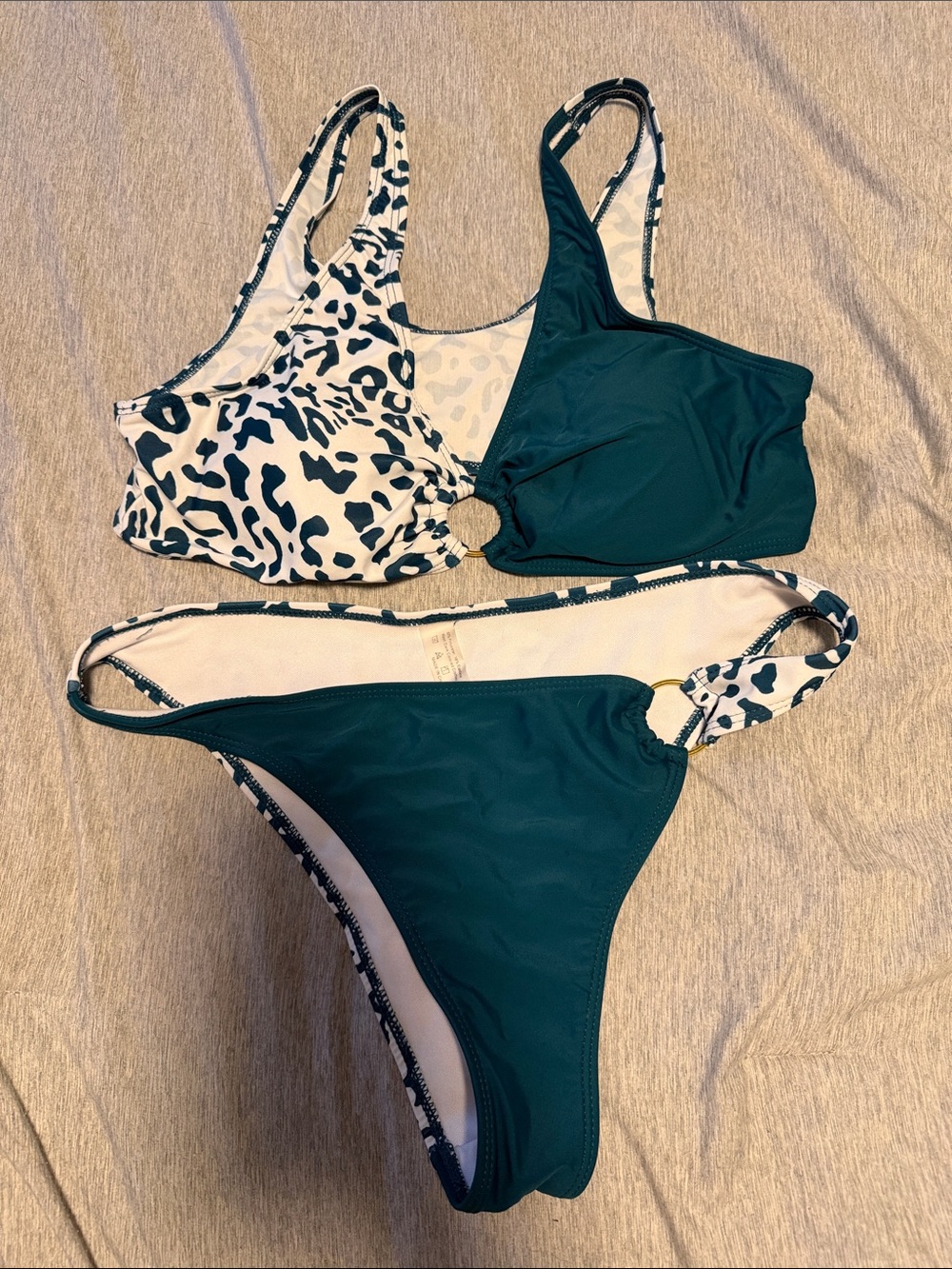 Cupshe Teal & Black-White Animal Print Ring Front Reversible Bikini